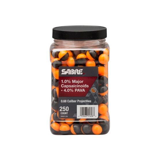 SABRE .68 Caliber ammunition with 1% MC and 4% pava, 250 rounds.